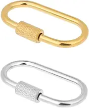 [salbsever] 2 Pcs Gold Carabiner Clip Brass Key Ring Gold Screw Lock Clip Key Ring Chain Small Locking Carabiner Oval Lock Key Clasps Simple Brass Keychain Holder Clasp Metal Keychain Clip Hook