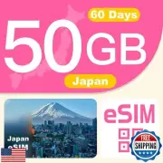 Japan eSIM Prepaid 50GB Data for 60 Days, 4G LTE High-Speed Network for Unloc
