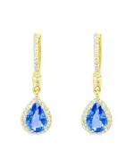 Meira T 14K Yellow Gold Blue Sapphire & Diamond Halo Dangle Huggie Hoop Earrings