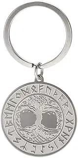 Dreamtimes Tree of Life Keyring Viking Stainless Steel Creative Round Shape 24 Nordic Runes Keyring Irish Celtic Knot Minimalist Amulet Jewellery for Men, Tree of Life, M