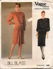 Bill Blass Vogue Sewing Pattern #1595 Blouson and Skirt 1985 Style Size 16 Uncut