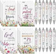 INCOK Christian Notebooks and Pens Set - 24 Pcs Scripture Ballpoint Pens and Bible Notepads Set Flower Religious Inspirational Christian Gift Bulk for Pastor Women Sunday School Teacher