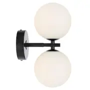 Modern Felton Black Double Wall 2 Lights Opal White Glass Lighting Telbix