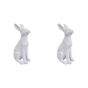 2x LVD Polyresin Sculpture Sitting Hare Aged Home/Office Decor White Medium