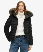 Fuji Faux Fur Hood Padded Jacket | Black