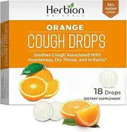 Herbion Naturals Cough Drops with Natural Orange Flavor, Dietary Supplement, Soothes Cough, for Adults and Children Over 6 Years, 18 Drops, No Artificial Flavor, No Added Color.