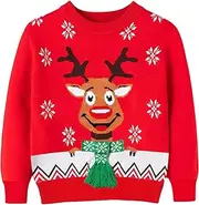 [KANGKANG] Ugly Christmas Sweater for Kids Boys Girls Kint Pullover Christmas Sweater with Elk Christmas Clothes Size 5-12