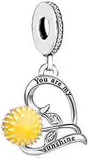 [Mon & Sons] You Are My Sunshine Gold Love Heart Charm Bead Pendant 925 Sterling Silver Dangle Compatible With Pandora Charm Bracelet, Metal