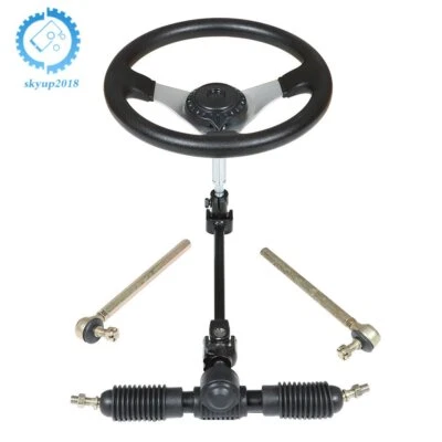 For 110cc Go Kart Steering Wheel Steel Kit Gear Rack Pinion Adjustable Shaft Set