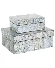 Peyton Lane Set Of 2 Abstract Mother Of Pearl Shell Handmade Angular Mosaic Storage Decorative Box