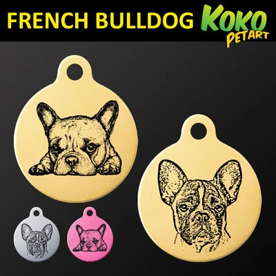 French Bulldog Round Pet Dog Puppy ID Tag Personalised Engraved Aluminium