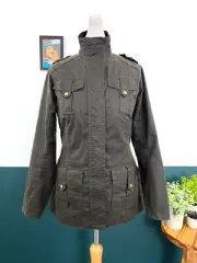 New BARBOUR Olive Defence Wax Jacket Size UK 10 EU 36 USA 6 Medium Net A Porter