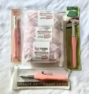 Crochet Lot 3 Pink Gradient Beginner Yarn, 3 Crochet Hooks 9.0mm Asst’d NEW