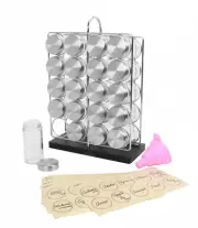 Orii 20 Jar Chrome Wire Spice Rack with Bamboo Base | Includes Silicone Funne...