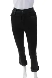 Joes Womens Cotton Zippered Folded Cuff Bootcut Pants Solid Black Size 23