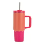 Annabel Trends Super Sip Wave 380ml S/S Cup Double Walled w/Straw Orange Hot PNK