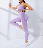 [AYTDNEHGK] Women Yoga Set 2/Pcs Seamless Workout Outfits Yoga Sportswear Tracksuit Leggings Thin Shoulder Strap Stretch Sports Bra Fitn