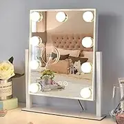 Vanity Mirror with Lights, Hollywood Lighted Makeup Mirror, Tabletop Makeup Mirror with 9 Dimmable LED Bulbs, 3 Colors Adjustable, Detachable 10X Magnification Mirror, 360°Rotation (14.4"L x 11.8"W)
