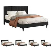 ALFORDSON Bed Frame Base Queen Size, Bed Platform Foundation with Linen Fabric Upholstered Headboard for Mattress Topper, Sarah Fabric Charcoal