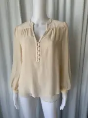 Diane von Furstenberg beige Tunic Silk overlay Chiffon Blouse, sz 4