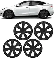 4pcs Wheel Hubcap for Tesla Model Y 2021-2024, 19in Hubcap Wheel Cover Replacement, Snap On Installation, Provide Comprehensive (Matte Black)
