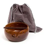 Wooden Yarn Bowl Holder, Large 7x4 Handmade Knitting Wool Storage Basket with...