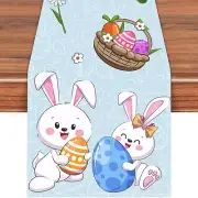 Labeol Easter Table Runner, 72x13 Inch Easter Eggs and Bunny Rabbit Blue Table