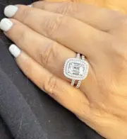 Emerald Cut Diamond Engagement Ring Halo IGI Certified 14k Solid White Gold 3.00