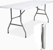 Folding Table 6ft Portable Heavy Duty Plastic Fold-in-Half Utility Foldable Table Plastic Dining Indoor Outdoor for Camping, Picnic and Party, White