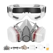 Respirator Mask, Half Face Cover Gas Mask with Safety Glasses Reusable Profes...