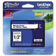 P-Touch 1/2" Black on White Standard Laminated Tape TZe231