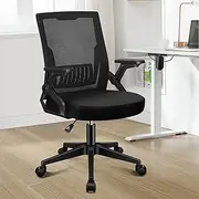 [ALFORDSON] Mesh Office Chair Ergonomic Mid-Back, Adjustable Flip-Up Arm & Lumbar Support Gaming Racing Task Chair, Student Computer Study Desk Chair for Home Office, Conrad All Black