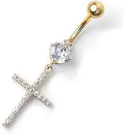 [Niaspi] CZ Cross Dangle Belly Button Rings 14G Stainless Steel Belly Navel Barbell Rings Sparkling Body Piercing Jewelry for Women Girls