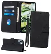 for iPhone 13/14 Wallet Case, Card Holder Slots, Wrist Strap, TPU Black