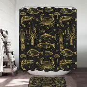 Golden Seafood Fish Crab and Squid Shower Curtain
