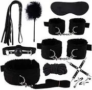 ZHER-LU Restraints Set Sex Toys with Hand Cuffs Ankle Cuff Bondage Bondage for Sex 10 Pcs BDSM Leather Bondage Sets Restraint Kits for Women and Couples(Black)