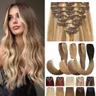 Invisible Real Hair Extensions Clip In 100% Human Remy Hair Weft FULL HEAD Ombre