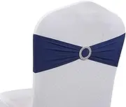 MDS Pack of 100 Spandex Chair Sashes Bow Premium Stretch Chair Cover Band with Buckle Slider Universal fits Elastic Dining Chair Ties for Wedding Party Banquet Events Decoration - Navy Blue
