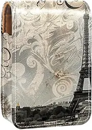 Lipstick Case,Leather Lip Gloss Lipstick Organizer with Mirror,Mini Lipstick Holder Bag,Eiffel Tower Paris Vintage