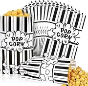 Whaline 200Pcs Movie Night Paper Popcorn Bags 2 oz Black and White Stripe Flat Bottom Popcorn Container Grease Resistant Large Sleeve Popcorn Bucket Disposable for Retro Movie Themed Party Carnival