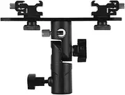 T-Shaped Dual Flash Bracket Flash lite Stand with 2 Cold Shoe Mounts 1/4 Inch to 3/8 Inch Mount Umbrella Hole Replacement for Flash for Light Stand Photography Umbrella Black One Size