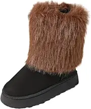 [Generic] Women's Fuzzy Furry Boots Faux Fur Winter Snow Boots, Winter Mid-Calf Snow Shoes, Round Toe Suede Winter Warm Flat Short Boots for Outdoors