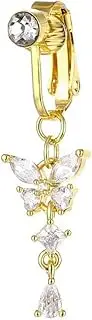 [JHIALG] Navel Button Rings Butterfly Fake Belly Piercing Clip Clip On On Cartilage Belly Navel Umbilical Earrings Butt V5D3 Body