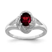 Sterling Silver Rhodium-Plated Diam. & Garnet Ring