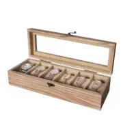 Watch Box, Watch Case for Men Women with Large Glass Lid, Wooden Watch Display