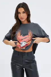Grey Tee Short Sleeve Graphic Print - Size XXS, Women's Graphic Tee