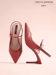 Red Tabitha Simmons x Next Josephine Leather Point Toe Bow Brogue Detail Slingback Shoes (AR0656) | $235