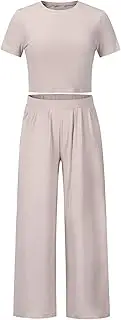 [ihreesy] Women’s Matching Set Summer 2024 Casual Style Outfit Set T-Shirt and Long Pants in Solid Colors