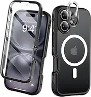 BANLEA for iPhone 16 Plus Case, [Compatible with MagSafe] Built-in Screen Protector, with Camera Lens Protector, Clear Matte Back Full Body Phone Case, Shockproof Protective Cover for 6.7 Inch (Black)