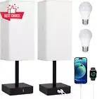 Set of 2 Bedside Table Lamps Touch Control 3 Way Dimmable USB-C A Ports Beige